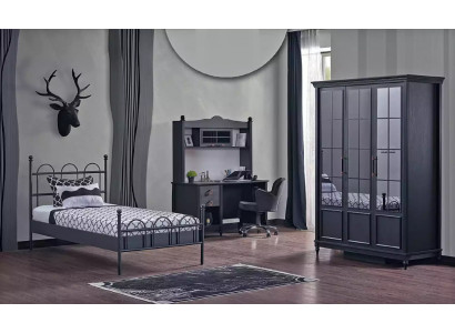 Chambre complète Chambre Lit Armoire Bureau Noir 3 pièces